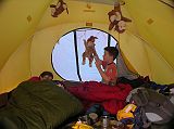 Tibet Kailash 04 Saga to Kailash 18 Inside our tent But inside our tent, life was cozy and comfortable. We had our afternoon tea and biscuits and played around and read.